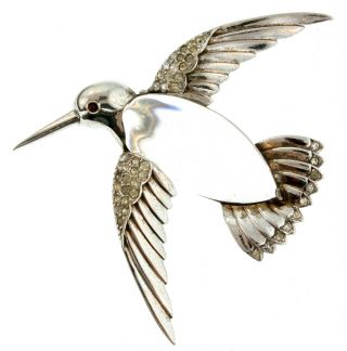 Vtg Trifari Jelly Belly Rhinestone Sterling Hummingbird Figural Brooch Pin Bk Pc