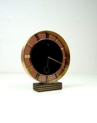 Heinrich Moeller Kienzle Art Deco Vintage Table Clock Glass & Brass Susperia
