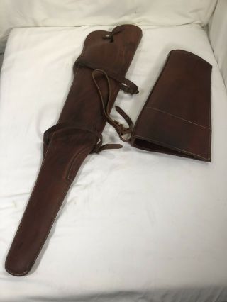 Vintage Hunter 402b 26 Brown Leather Rifle Scabbard Sheath Gun Case 36 " W Top