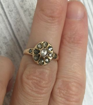 Antique 18k Gold Rose Cut Diamond Cluster Ring Late Georgian Early Victorian