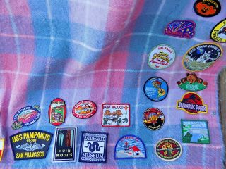 85 Usa Travel Patches On Snuggie Blanket Wrap Tennessee Woolen Mills Plaid Vtg