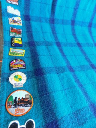 29 Usa Travel Patches On Snuggie Blanket Wrap Tennessee Woolen Mills Plaid Vtg