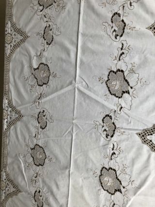 Vintage Extra Large Tablecloth.  Crochet And Embroidered Cut Out Work. 3