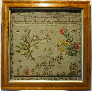 Early 19th Century Floral Spray & Motif Sampler By Mary Ann Watson Age 10 - 1816