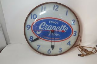 Vintage Grapette Soda Lighted Advertising Clock Pam.