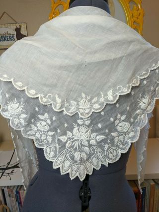 Antique Victorian Whitework Embroidered Shawl/fichu