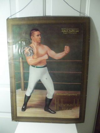Vintage 1930s Hohenadel Beer Tin Sign W/ Champion Boxer John L.  Sullivan