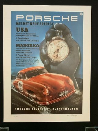 Vintage Porsche Victory Factory Poster Meldet Neue Erfolge: Usa Marokko