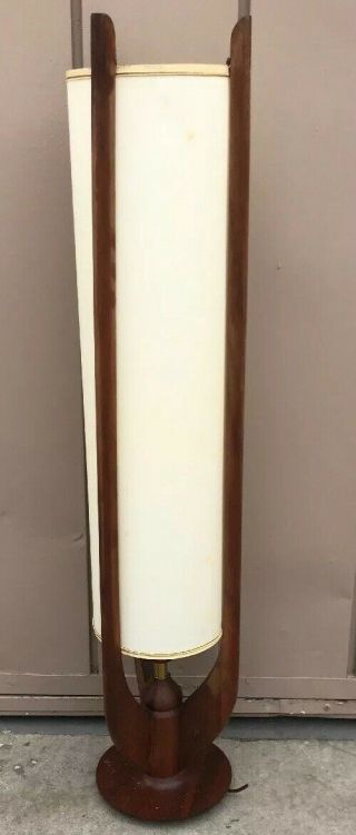 Large 39 " Mid Century Modern Teak Floor / Table Lamp With Shade