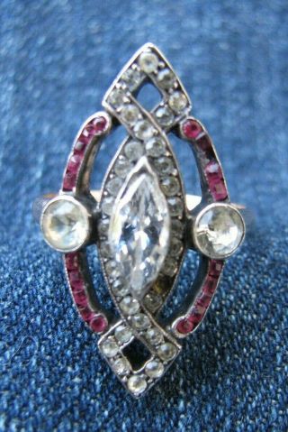 Antique Victorian 18k Yellow Gold Ring With Rubies? And White Sapphires?