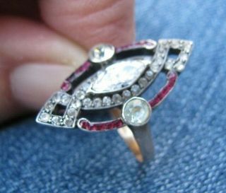 Antique Victorian 18k Yellow Gold Ring with Rubies? and White Sapphires? 2