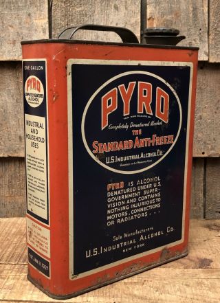 Vintage 1 Gallon Pyro Anti Freeze Gas Service Station Metal Can Sign