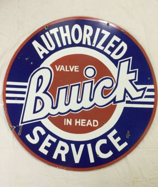 Vintage Porcelain Buick Authorized Service 42” Double Sided Enamel Sign.  No Res