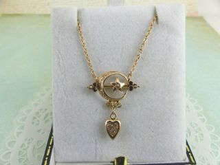Antique Victorian 9ct Rose Gold Pearl & Garnet Heart Necklace Pendant