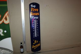 Rare 39 " Buy Five Roses Flour Baking Porcelain Metal Thermometer Dealer Sign