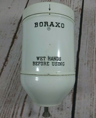 Vintage Boraxo Powder Soap Dispenser Wall Mount With Key White W/ Black Letters