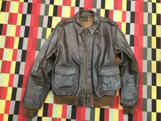 1940s Wwii A - 2 Horsehide Leather Flight Jacket Bronco Mfg Corp.  Usaaf Air Force