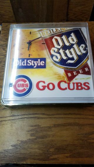 Vintage Old Style Beer Chicago Cubs Lighted Bar Sign W/ Clock Heileman Brewing