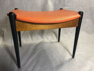 Vintage Mid - Century Danish Modern Teak Ottoman Stool Seat Orange Black Moller