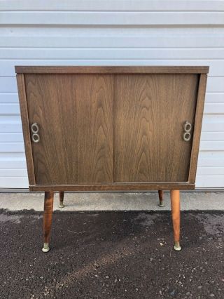 Mid Century Modern Record Cabinet By Lu Van Inc End Table Storage