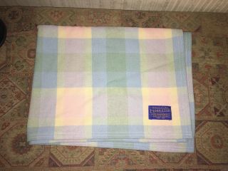 Pendleton Baby Blanket Rare Pink Blue Yellow White Plaid Special Euc