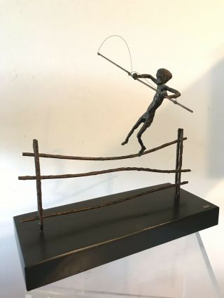 Vtg Curtis Jere Mid Century Modern Bronze Metal Sculpture Boy Fence 1968 Signed