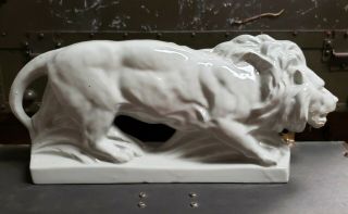 Circa 1930 French Art Deco Lemanceau Style Gray Ceramic Lion Sculpture 3