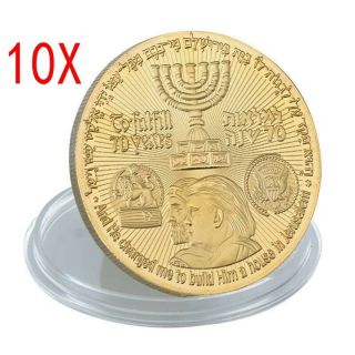 10x King Cyrus Donald Trump Gold Plated Coin Jewish Temple Jerusalem Israel