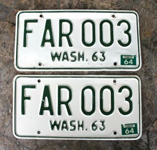 1963 Pair Washington State Vintage License Plate Set " Far 003 "