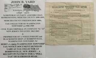 Civil War Corp 21st Nj Infantry Assemblyman Robbinsville Tax Document Signed Vg