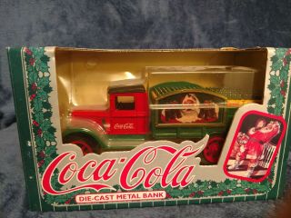 Vintage 1994 Coca Cola Delivery Truck Santa Die Cast Metal Coin Bank By Ertl Nib