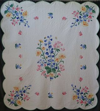 A Cottage Garden Vintage Applique Floral Quilt 84x75