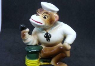 Vintage Japan Ceramic Monkey Figurine Smoking Pipe In Sailors Uniform Unusual