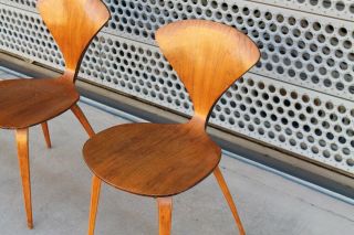 Walnut Norman Cherner Plycraft Side / Dining Chairs Mid Century 1950s 2