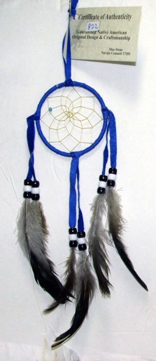 Authentic Native American Dreamcatcher 3 " Hoop Royal Blue 822