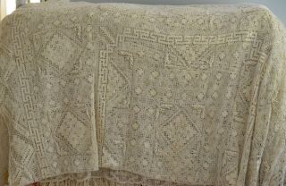Large Vintage Antique Crochet Bedspread Bed Cover 85” X 104” Uu625