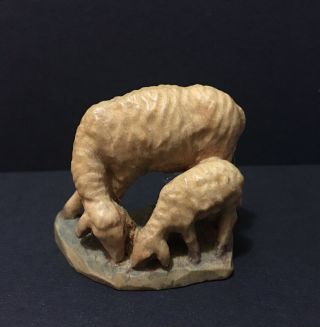 Vintage Anri Italy Baby Lamb Sheep Mother Nativity Hand Carved Wood 1.  25 Inch