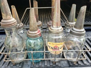 Vintage Oil Bottles And Carrier,  The Master Company