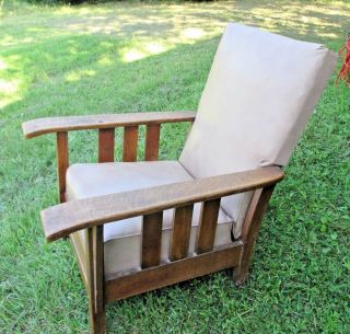 Antique Mission Arts & Crafts Oak Royal Easy Chair With Footrest