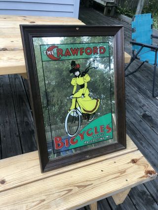 Vintage Extremely Rare The Crawford Bicycles Factory Advertising Mirror