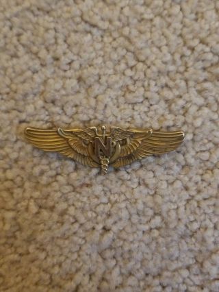 Wwii Amico Usaaf Flight Nurse 2 " Pinback Wings 1/20 10k Gold On Sterling Silver