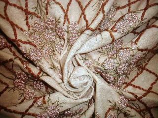 Glorious Antique Royal Society Embroidered Linen Centerpiece Pink French Knots