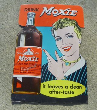 Moxie Beverage Vintage Soda Cardboard Sign With Lady