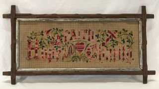 Antique Victorian Paper Punch Sampler “faith Hope And Charity” Adirondack Frame