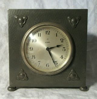 Vintage PEWTER 8 Day MANTEL CLOCK - Arts and Crafts Design by WARRIC 2