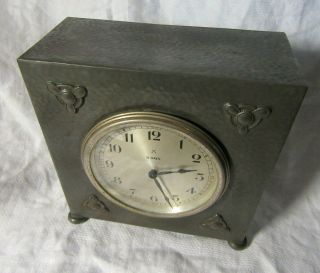 Vintage PEWTER 8 Day MANTEL CLOCK - Arts and Crafts Design by WARRIC 3