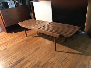 Mid - Century Danish Modern Walnut Slat Bench Coffee Table Expanding 48 - 58” Mcm