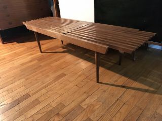 Mid - Century Danish Modern Walnut Slat Bench Coffee Table Expanding 48 - 58” MCM 2