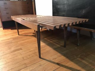 Mid - Century Danish Modern Walnut Slat Bench Coffee Table Expanding 48 - 58” MCM 3