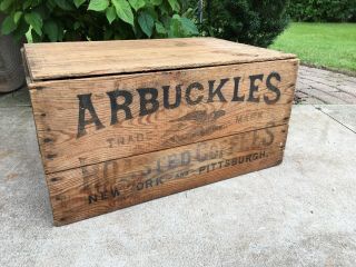 Large Vintage Arbuckles Roasted Coffee Wood Box Wooden Crate York Pittsburgh